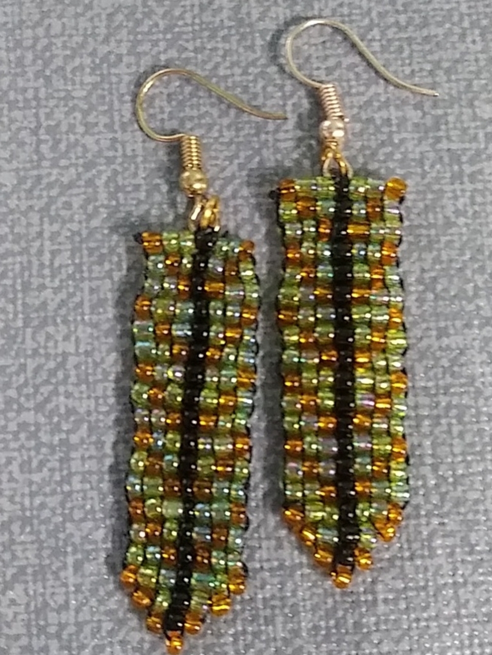 Handmade Green & Amber Beaded Dangle Earrings